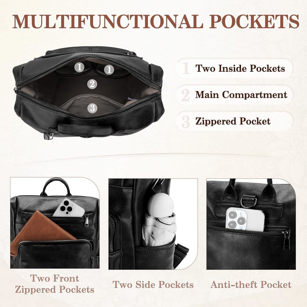 Backpack Purse, Vegan Fashion Leather Medium Convertible Ladies XD - Picture 3 of 7